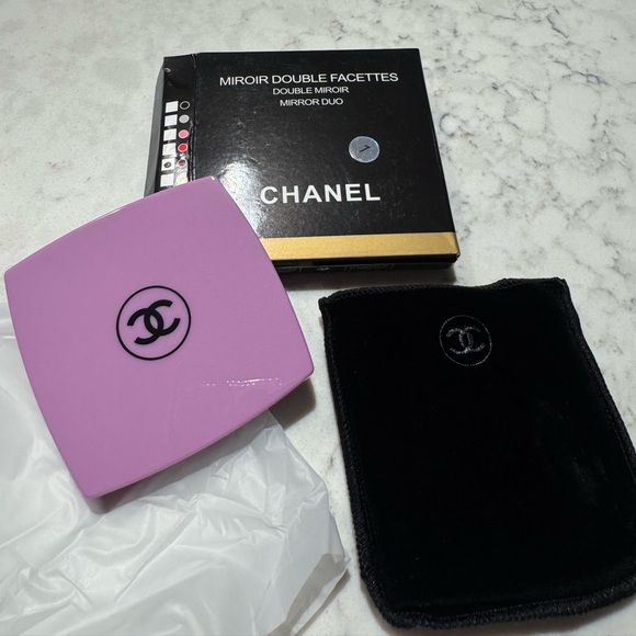 CHANEL Accessories - CHANEL Pink Compact Mirror Double Faced Duo CC Logo NEW w/ Box & Pouch 💜